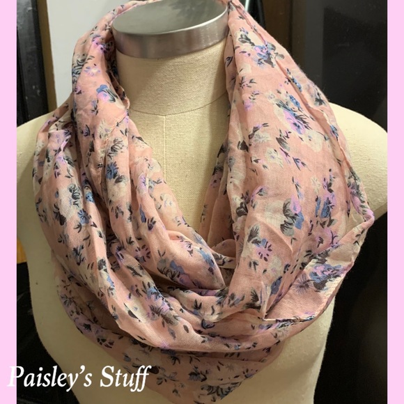 Accessories - Pink Flowered Infinity Scarf